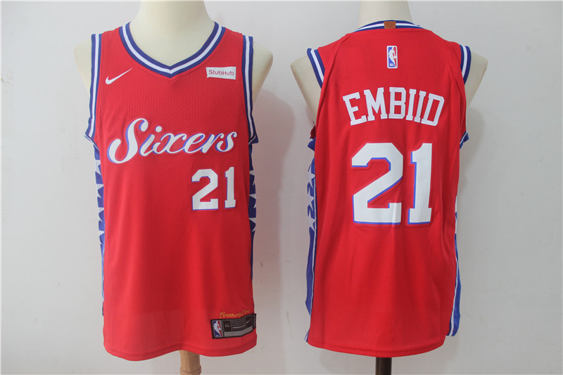 Men Philadelphia 76ers #21 Embiid Red NBA Jerseys->houston texans->NFL Jersey